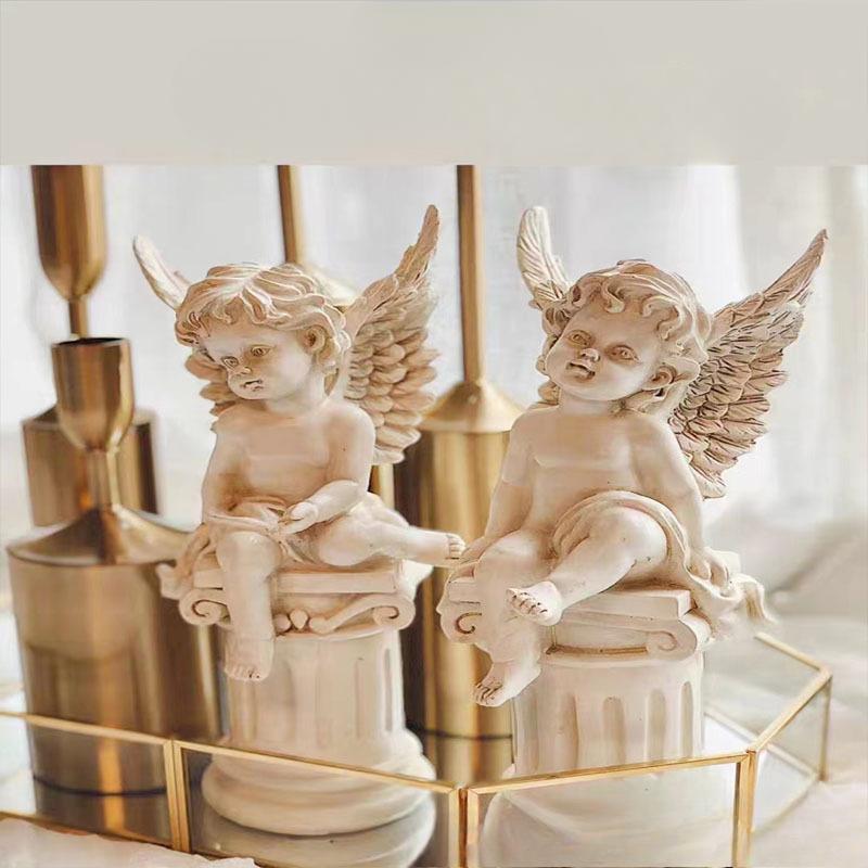 1PC Garden Decoration French Light Luxury Angel Gardening Ornament Retro Cute Garden Roman Column Angel Ornament Decoration