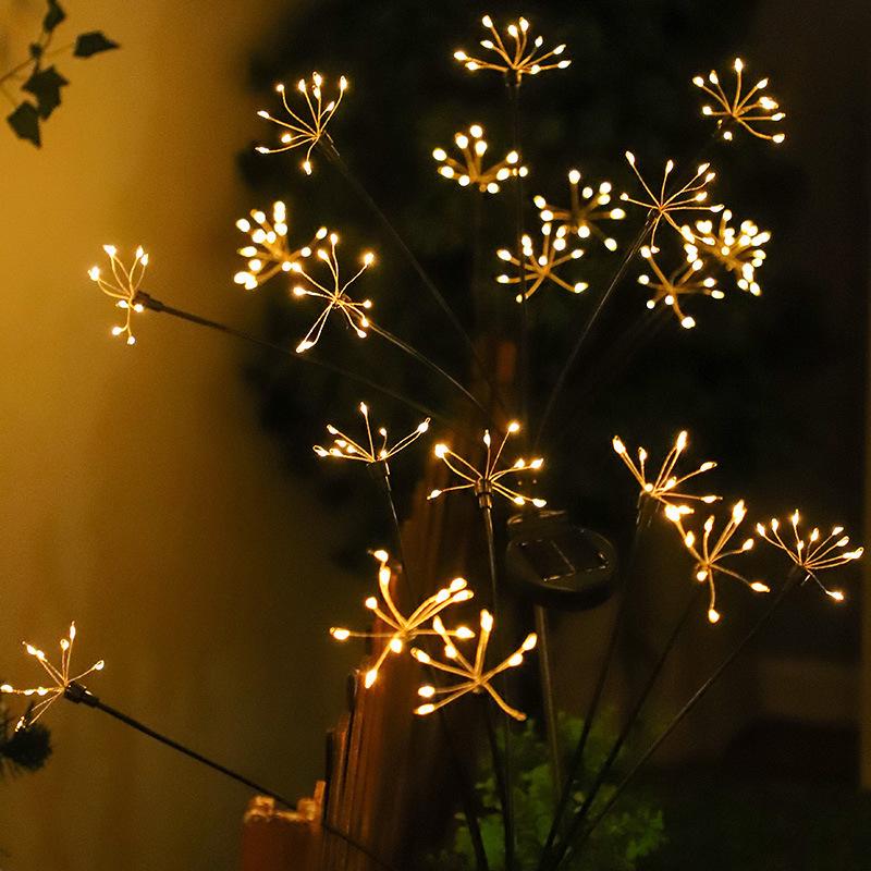 Solar LED Firework Light: Outdoor Decorative Lawn & Courtyard Christmas Light with Ground Plug Warm White - Steady On + Flash