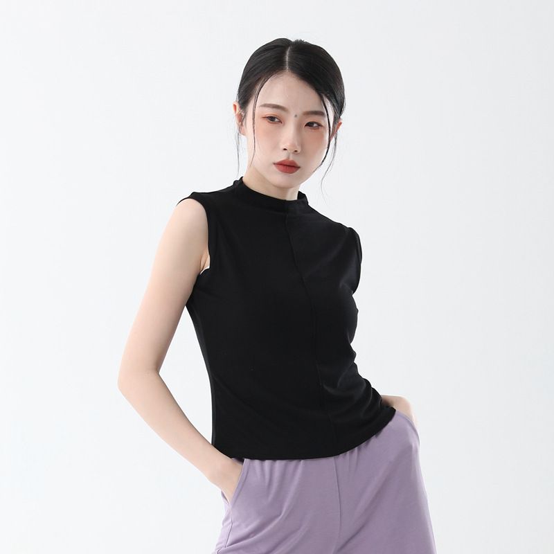 

Sleeveless Yoga Clothes Sports Vest Half Turtleneck Outerwear T-shirt Women s Art Exam Dancing Dress Tops Modern Dance Practice Clothes Black M