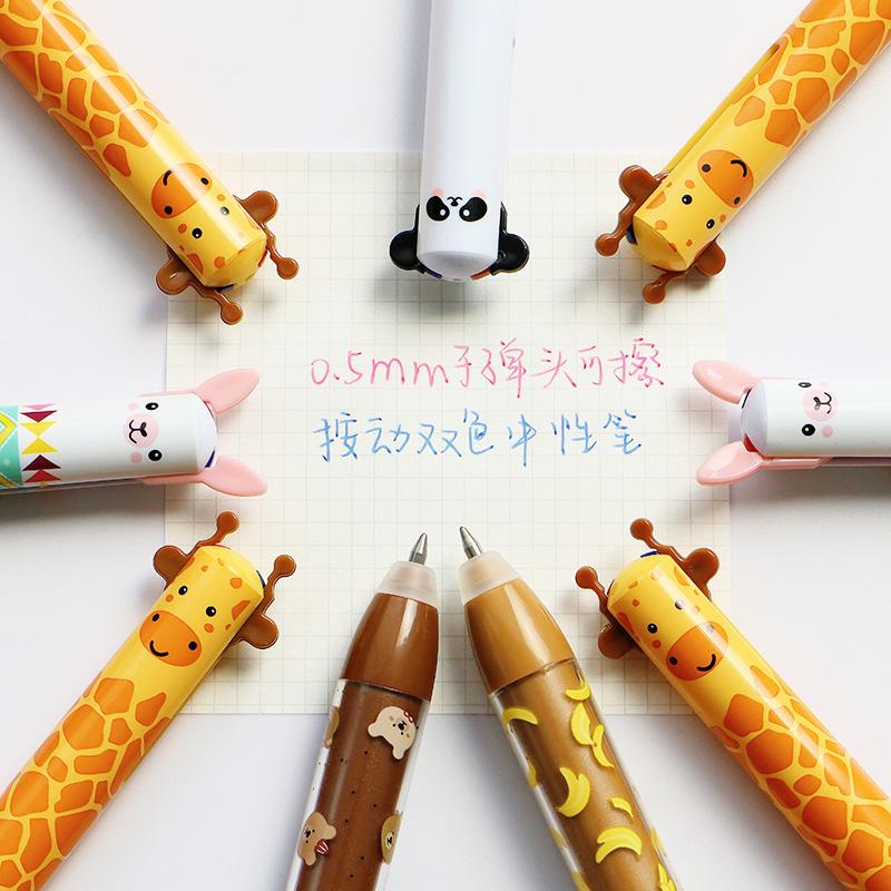 12/6/3pcs 2-in-1 Multicolor Cute Animal Erasable Pens Erase Blue Red Ink 12 Styles Animals Fine Point Pen for School Office Gift