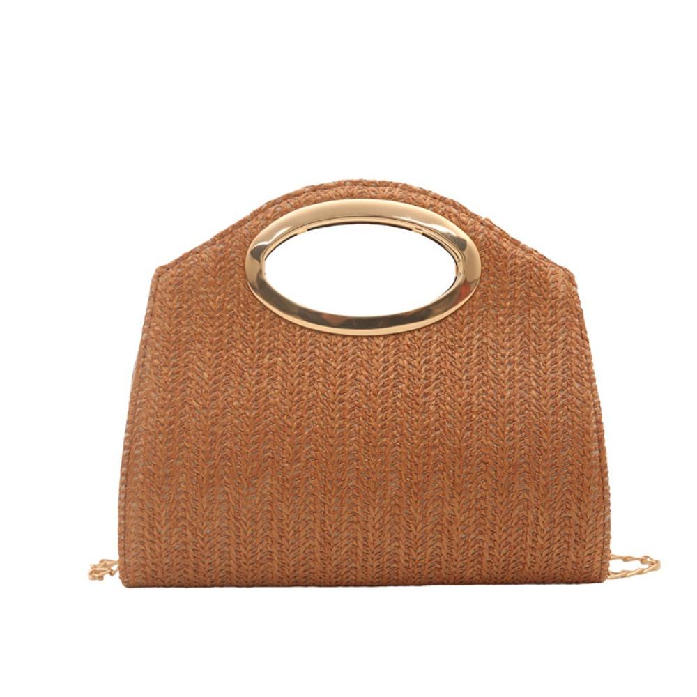 Weave Chain Crossbody Bag Large Capacity Clutch Bag Casual Woven Handbag Beach коричневый