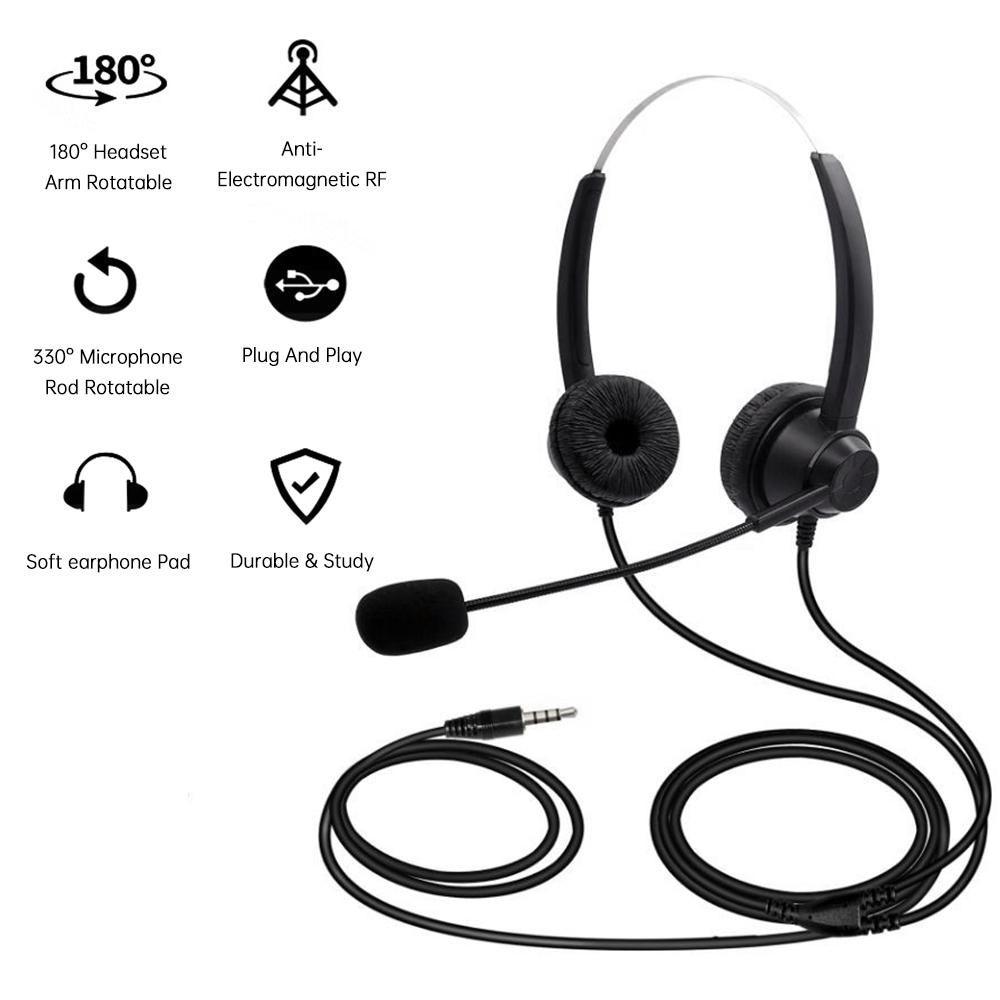 3,5 mm trådbundet datorheadset med mikrofon dubbelsidiga hörlurar universellt kontor callcenter