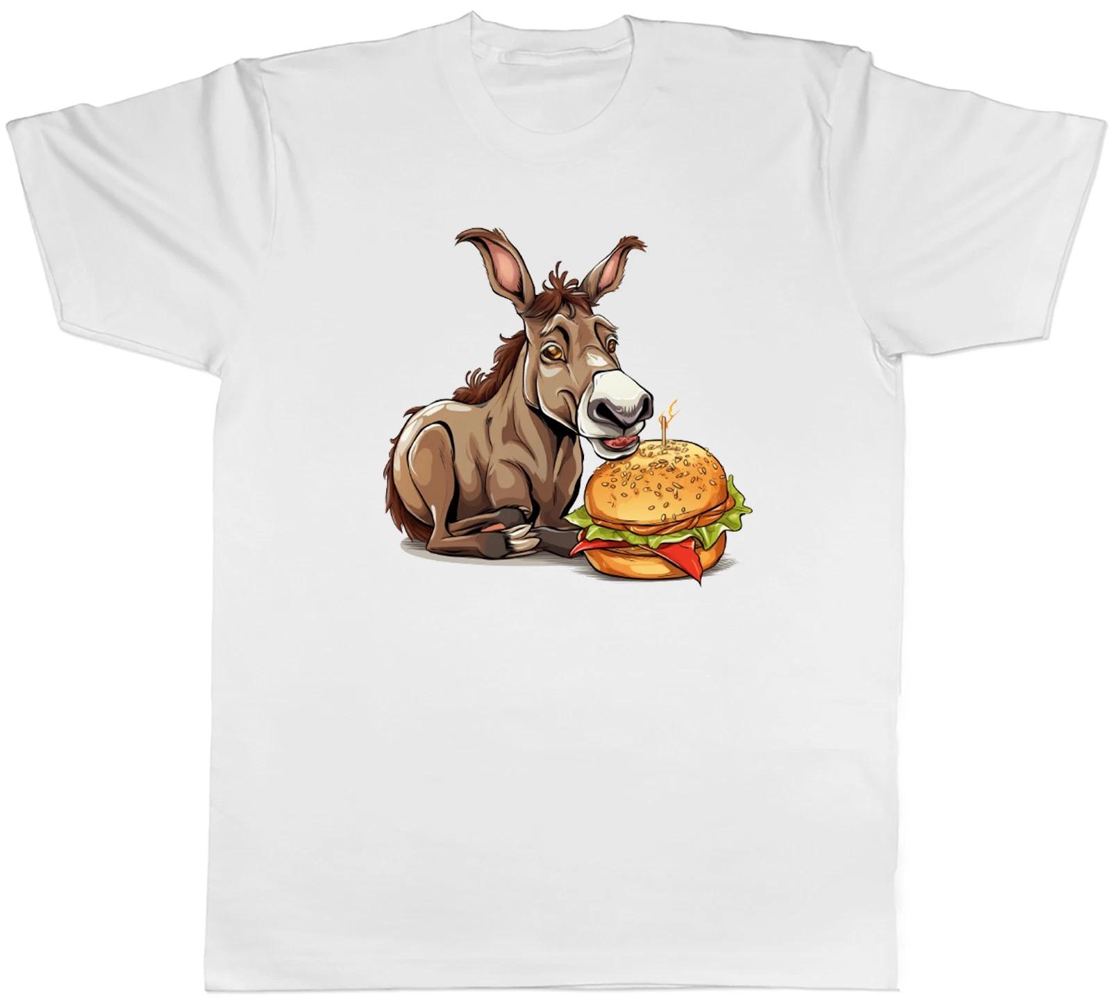 Donkey Eating Burger Mens T-Shirt Fast Food Junkie Burger Lover Tee Gift XXL