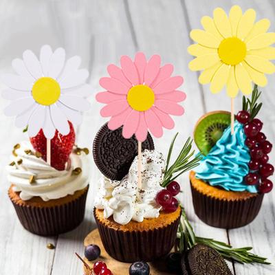 24 Stück Gänseblümchen Sonnenblume Kuchen Topper Party Dekorationszubehör Mädchen Gefallen Geburtstag Hochzeit Babyparty Party Cupcake Deko