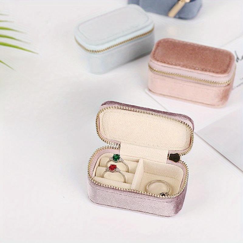 1 STÜCK Mini Samt Ringbox Einlagig Ohrringe Halskette Organizer Schmuck Aufbewahrungskoffer Bonbonfarbe Reißverschlusstasche Reise Tragbar