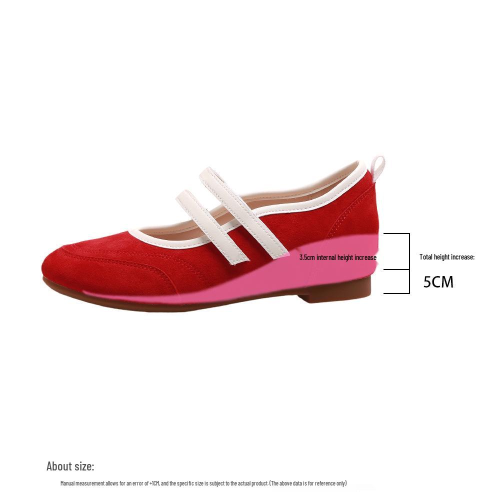 Cowhide Petite Height-Increasing French Ballet Flats - Women's Soft Sole 2025 Mary Jane Shoes