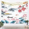 Large Decorative Chinese Tapestry Wall Hanging Watercolor Lotus Blossom Mountain Landscape Oriental Art Asian Decor Spring Festi