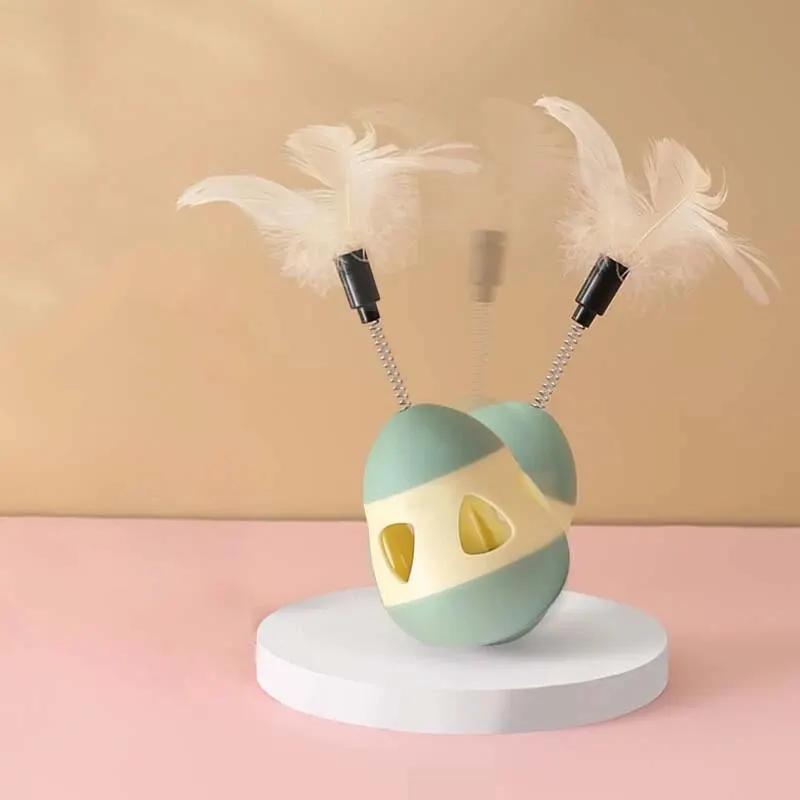 Cat Interactive Tumbler Toy - Leaky Food Ball With Feather Teaser, Rolling Boredom Relief & Fun Pet Entertainment