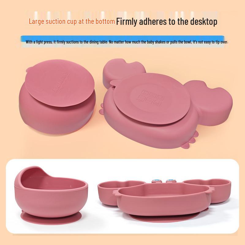 Crab-Themed Silicone Tableware Set: 9-Piece Baby Feeding Kit with Meal Plate, Bowl, Spoon, and Fork
