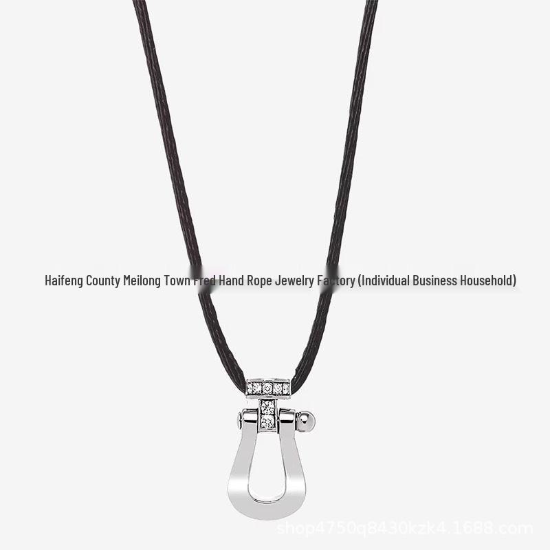 Women's 18K Rose Gold Fred Medium Diamond Horseshoe Necklace with Horizontal Nautical Buckle Choker.
