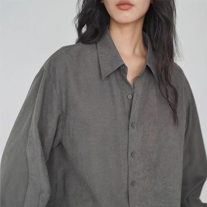 Smoke Gray Temperament Shirt, New Women's Light Luxury High-end Spring Simple Lazy Style Loose Inner Shirt