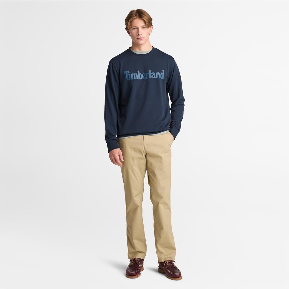 Timberland Men's Wordmark Logo Loopback Crew Neck Sweatshirt, Dark Sapphire, Size XXL (TB0A6B1C4331)