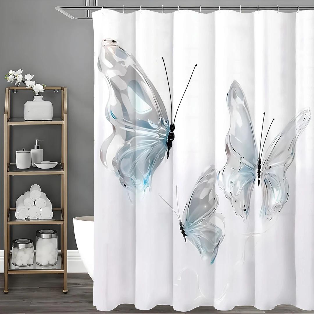 Butterfly Shower Curtain, Bathroom Decorative Shower Curtain, Waterproof Shower Curtain with Hooks 90X180cm