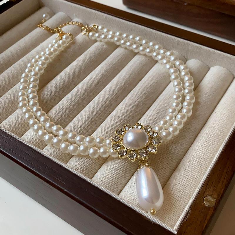 Французское ожерелье из искусственного жемчуга, инкрустированное бриллиантами, в стиле ретро, колье-цепочка на ключицу, нишевая ювелирная бижутерия высокого класса для женщин