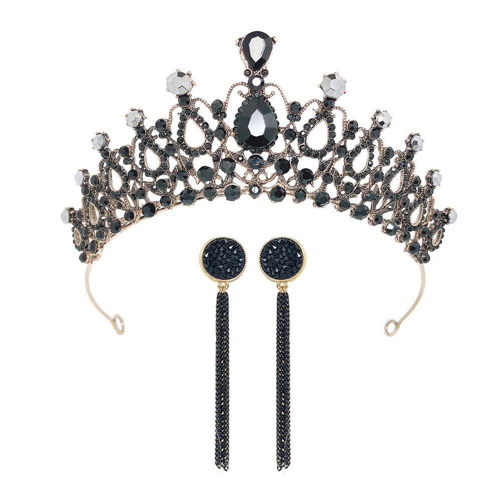 Barokowa Retro Czarna Luksusowa Korona Tiara Ślubna Suknia Ślubna Korona Urodzinowa