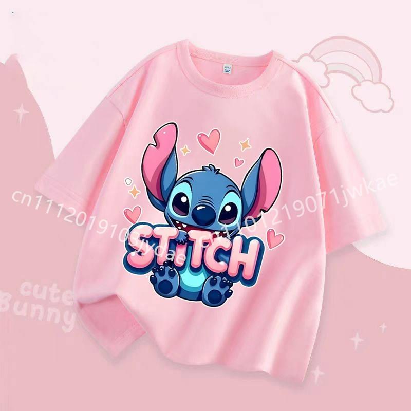 Stitch Kids T Shirt Cute Cartoon Print Short-Sleeved Fashion Casual Round Neck T-Shirt for Boys and Girls Daily Tops