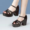 7cm 9cm Comfortable Quality Genuine Leather Sandals Women Summer 2025 Block High Heels Sandals Platform Shoes Office Mom Model