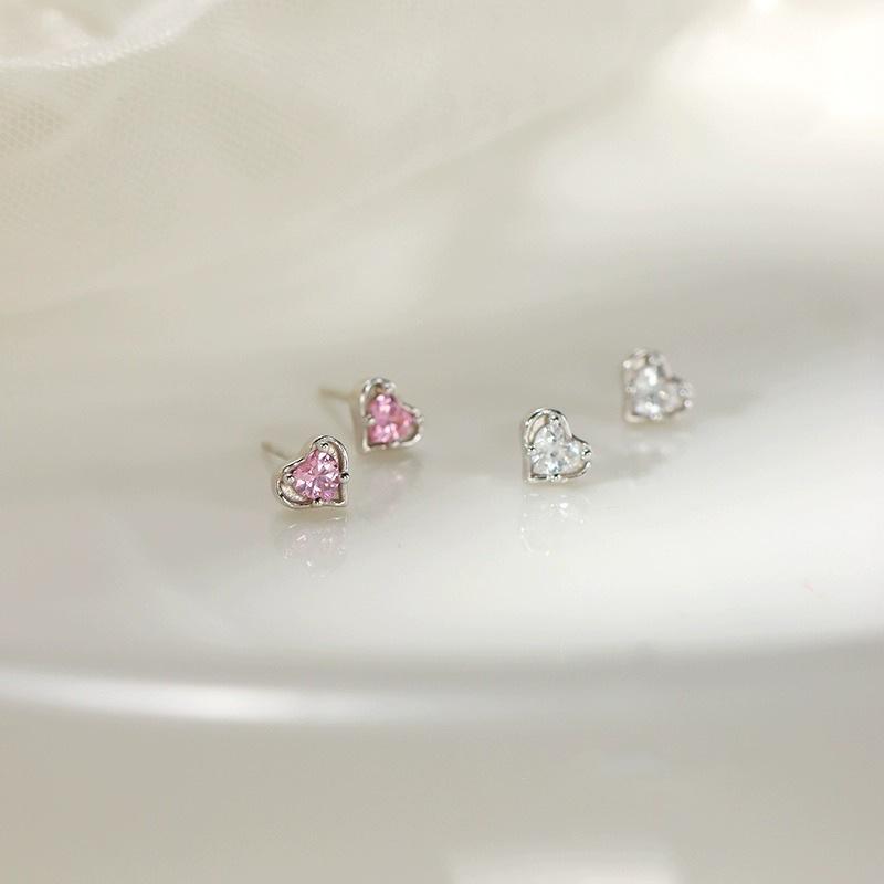 Love Pink Diamond Stud Earrings Female Korean Version Niche Commuting Zircon Earrings Ins Simple Earrings