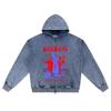 DTG print Knitted Denim Zip-Up Hoodie Japan Samurai Brother Print Zipper Hoodies  
