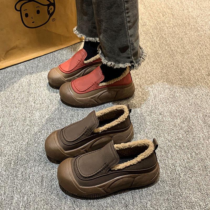 Fleece warm cotton shoes women's winter new thick-soled round head cold-resistant lazy casual shoes