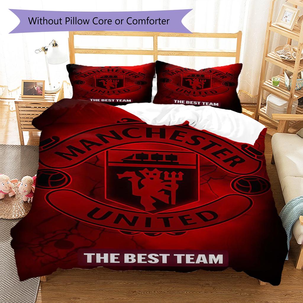 Man Utd Bedding Quilt Set Quilt Cover Pillowcase Home Decoration Birthday Gift (1 * Duvet Cover + 2 * Pillowcase, Without Core)