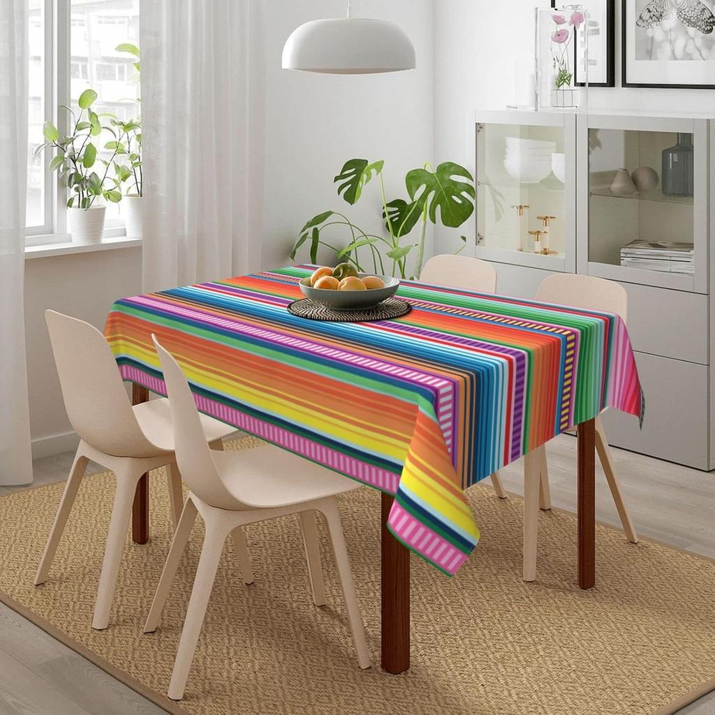 Mexican Colorful Stripe Pattern Rectangle Tablecloth Mexico Party Decor Reusable Polyester Cloth Covers for Kitchen Table Decor