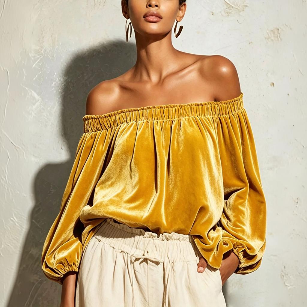 Women's Off-Shoulder Sleeve Blouse Color Casual Top for Daily Wear