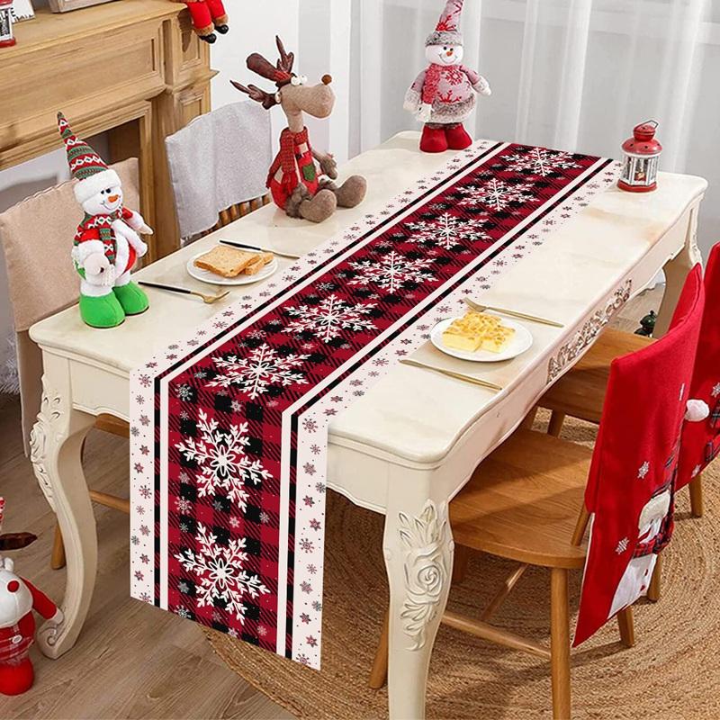 Christmas Table Runner Xmas Snowflakes & Elk Table Cover Christmas Decorations for Home 2026 Navidad Noel Gifts New Year 2026