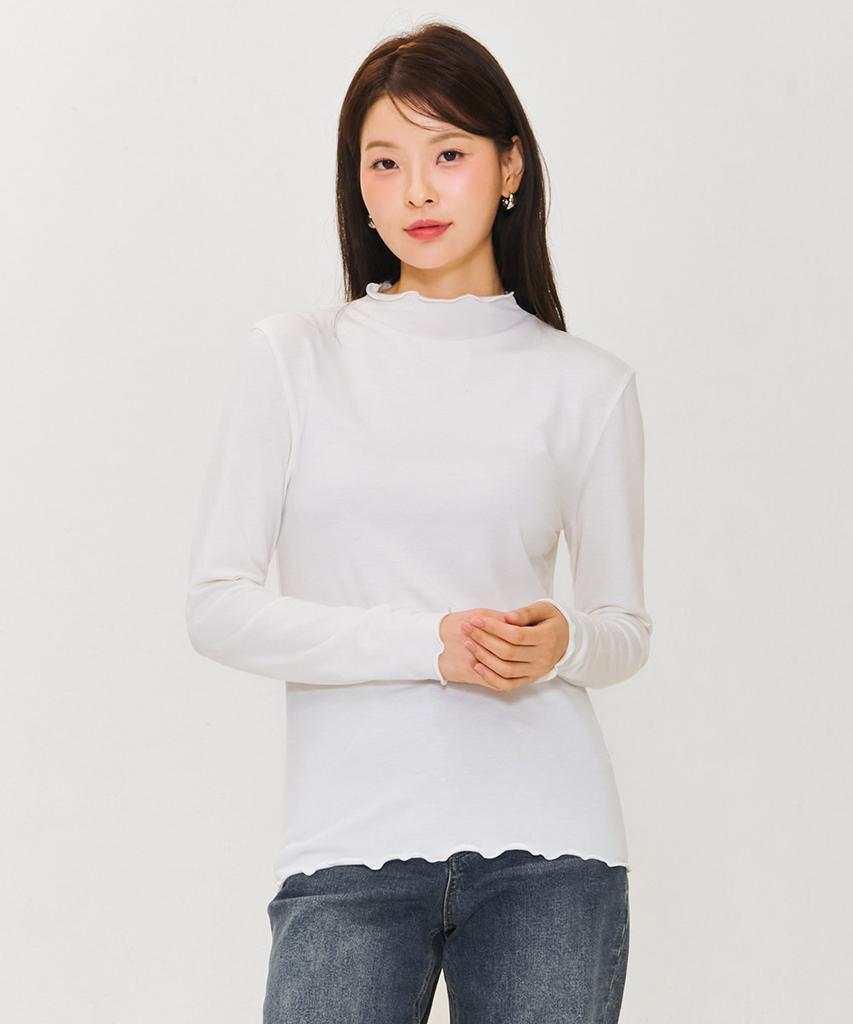 CHASECULT Women'S Frilled Mock Neck T-Shirt - Ivory