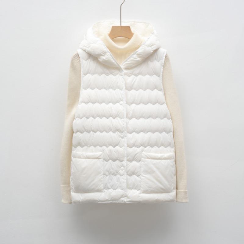 Dunjakke ny nasjonal standard 90 dun høst og vinter ny lett og tynn hettevest dame enkel dunfôr
