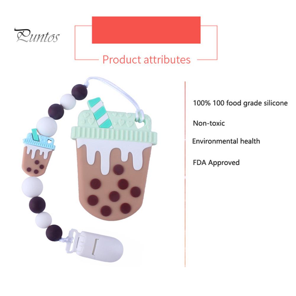 Jucărie de dentiție cu lant pentru suzetă Puntos, de calitate alimentară pentru bebeluși, cu mărgele din silicon