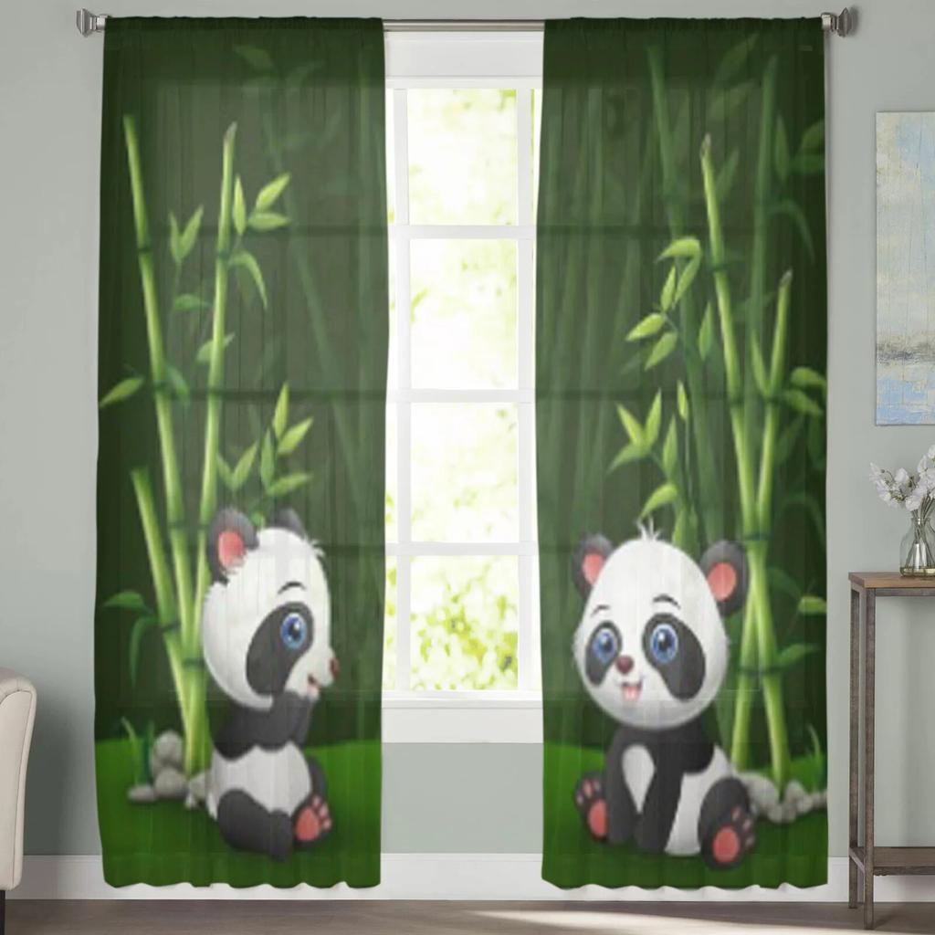 Cartoon Baby Panda In The Jungle Bamboo Sheer Curtains For Bedroom Living Room Tulle Curtains For Kitchen Window Voile Curtains