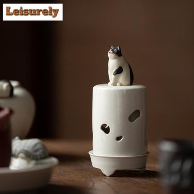 Retro Gras Holz Grau Räucherstäbchenhalter Kreative Katze Keramik Wasserbrunnen Dekoration Geruchsverteiler Teezeremonie Dekoration