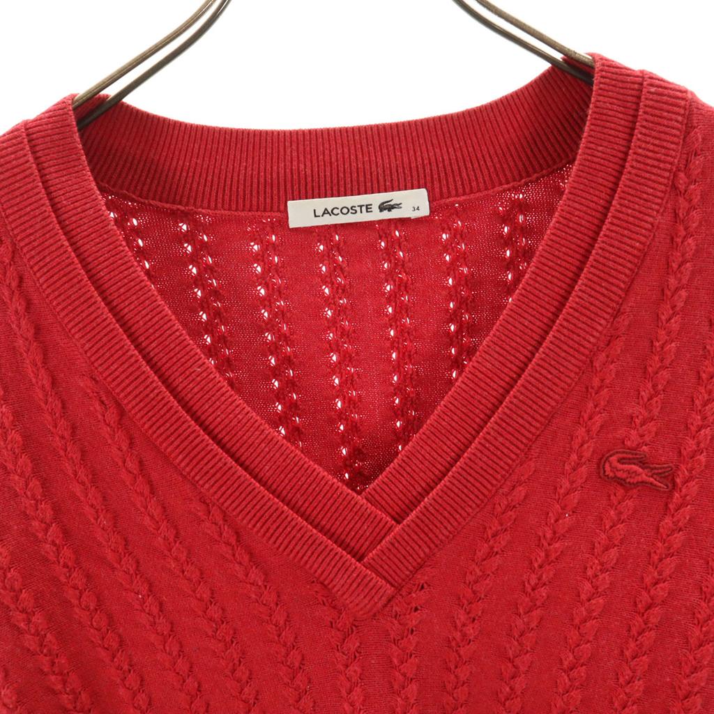 LACOSTE Long sleeve V-neck Layered knit 34 Red sweater Women Used