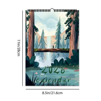 1pc 2026 Healing Landscape Wall Calendar - Cartoon Theme, 12 Different Designs, Suitable As Gifts for Christmas, Birthdays