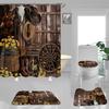 4PCS Western Shower Curtain Sets With Rugs, Country Barn Door Shower Curtain, Waterproof Fabric Brown Shower Curtain Cow Skull Cowboy Boots Hat