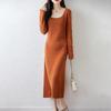 Women Sweater Dress 100% Wool TIDENOVEL U-neck Knit Long Pullover Winter Jumpers Wool Long Dress Female