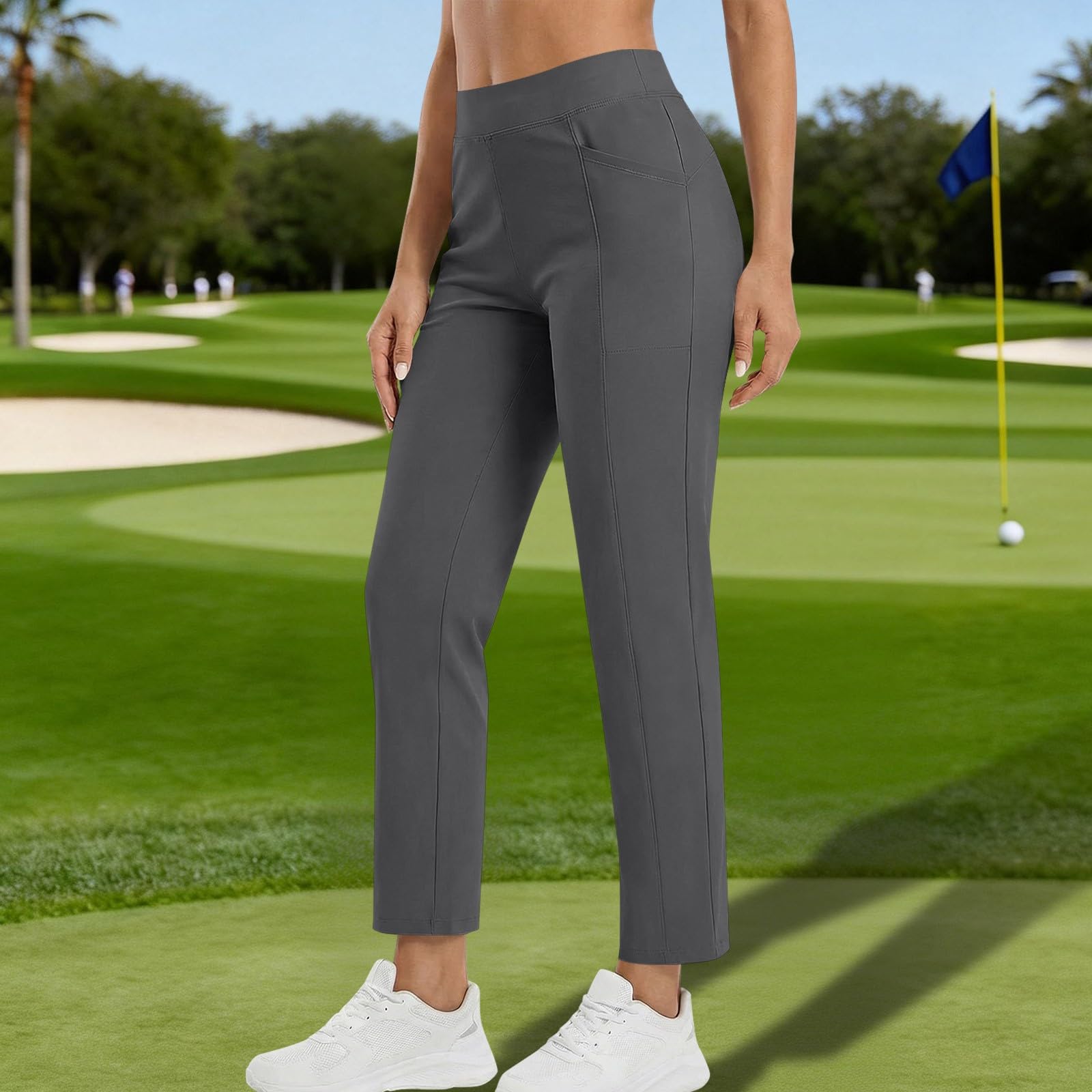 

Women s Fashionable Casual Athletic -Color Stretch Cropped Pants With Pockets XL