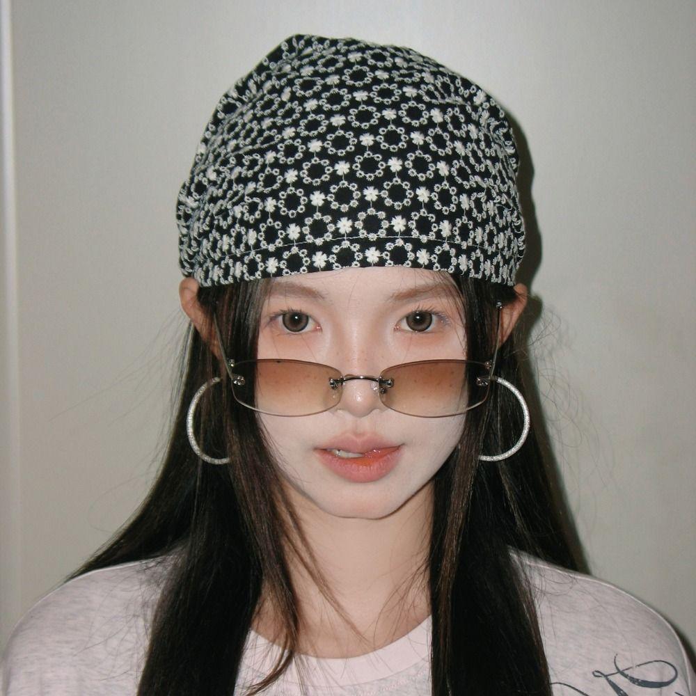 Vintage Printed Beanies Cap Ins Women's Turban Hat Retro Y2k Print Pullover Hats  Outdoor