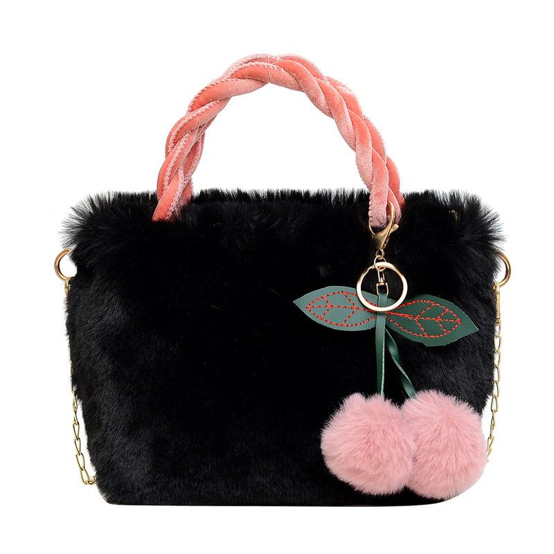 2025 New Plush Bag Women's Large-capacity Cherry Oblique Span Bag Fashionable Versatile Shoulder Bag Handbag