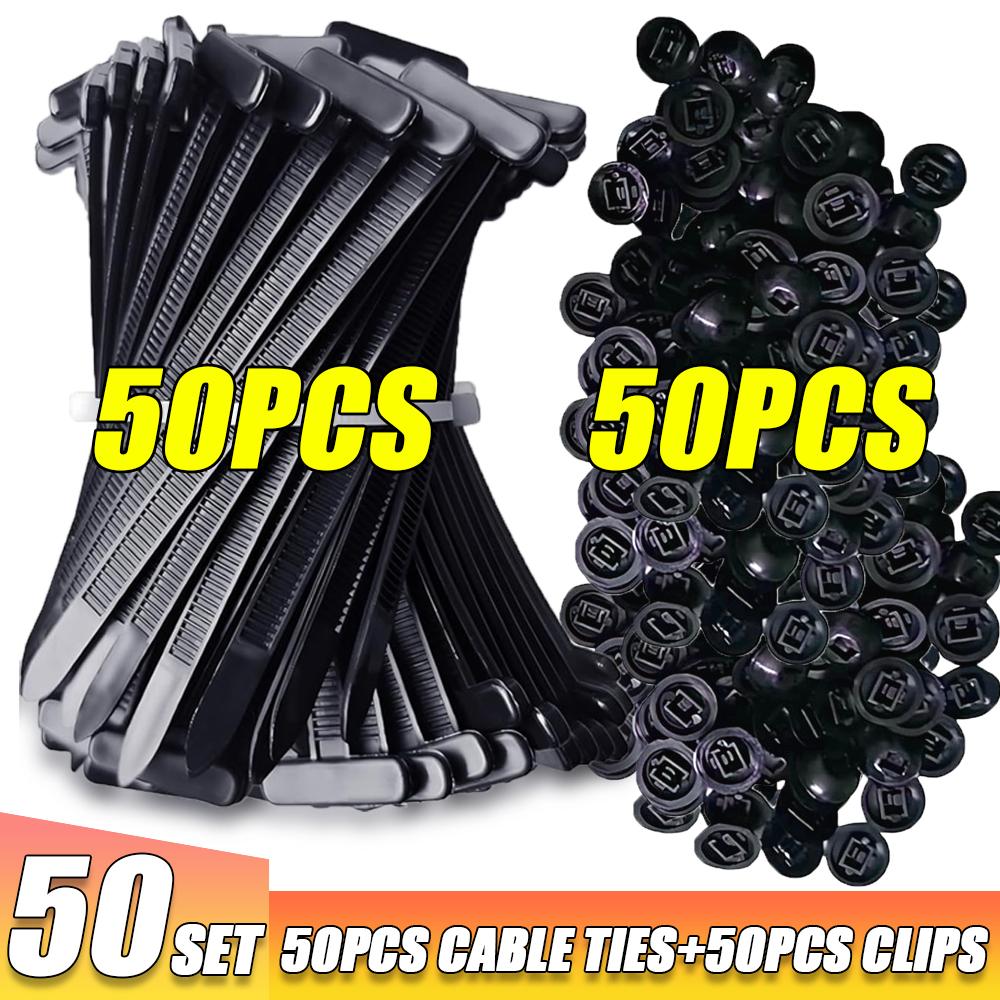 100-10set Self-locking Nylon Universal Cable Tie Buckle Heavy Duty Zip Ties with Pin & Button Car Daily Repair Fastening Strap