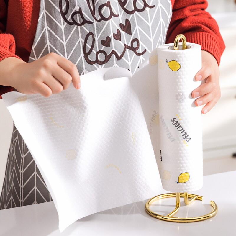 1Pc Stainless Steel Roll Paper Towel Holder Gold Color One-Handed Tear Vertical Napkins Rack Free Standing Tissue Stand Kitchen