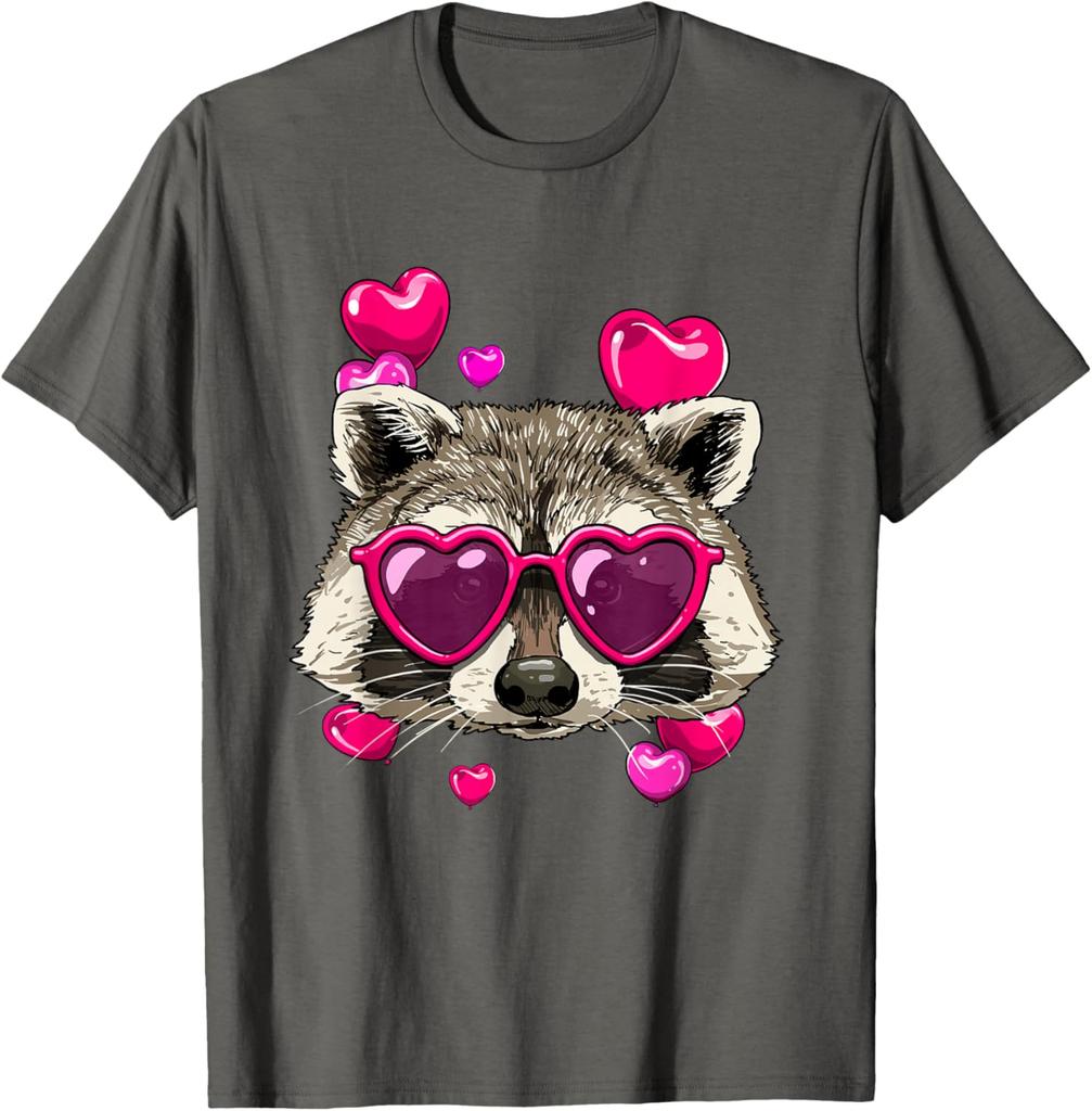 Waschbär Mit Herz-Sonnenbrille Valentinstag Lustiger Müllpanda Grafik-T-Shirt für Herren