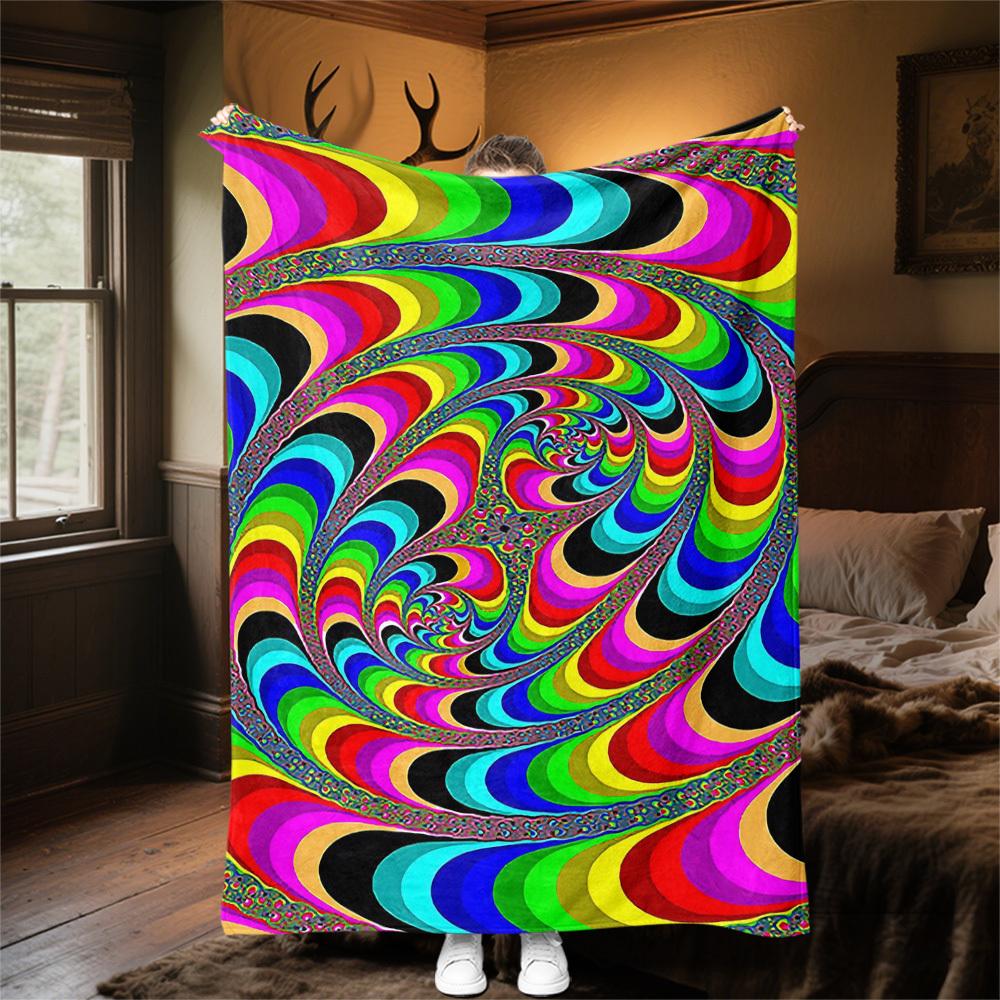 1PC Psychedelic PatternOutdoor Flannel Blanket - Soft Plush Decor for Picnics, camping, Bedroom, Playroom, Office, or Lunch Break 1247A