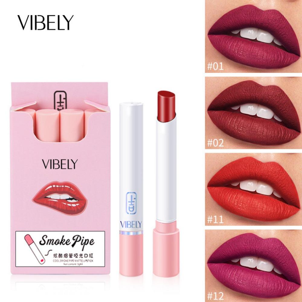 

VIBELY Matteless Cup Cigarette Pipe Lipstick Red Set 4 Fog Surface Waterproof Cigarette Lipstick Red
