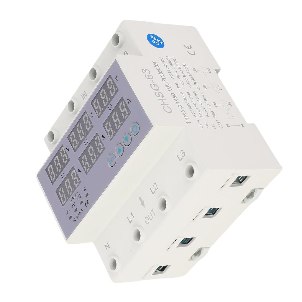 3 Phase DIN Rail Voltmeter Ammeter Automatic Overvoltage Overcurrent Protector AC230 300V