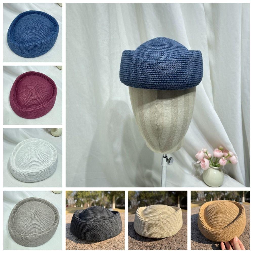 Elegant Flight Attendant Hat Teardrop Vintage Sun Hat Fashion Straw Beret Hat  Cocktail Event