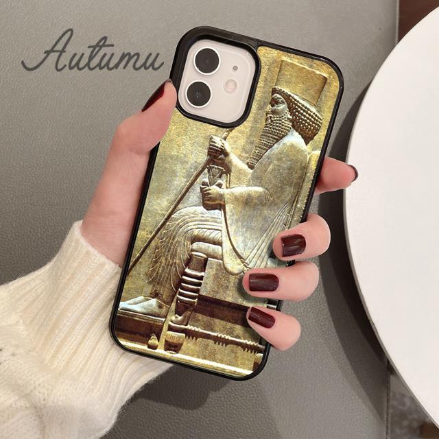 Carving Assyrian Mesopotamian Handyhülle für iPhone 11 12 13 14 Pro Max Mini X XR XS SE 2020 6 7 8 Plus Galaxy S21 S22 Schale