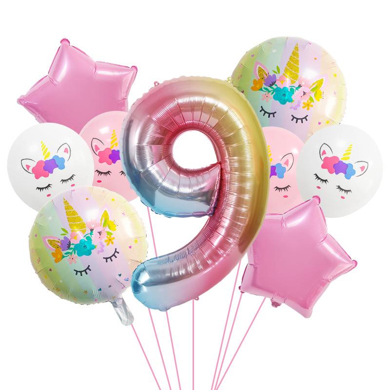 

Unicorn Theme Balloon Set 40 Inch Gradual Change Digital Aluminum Film Balloon Birthday Party Decoration Props Unicorn set 9
