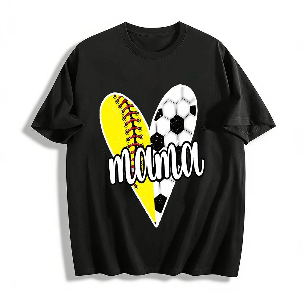 Heart Print Softball Soccer Mom Shirt Casual Sports Fan Top Pure cotton T-shirt XXS